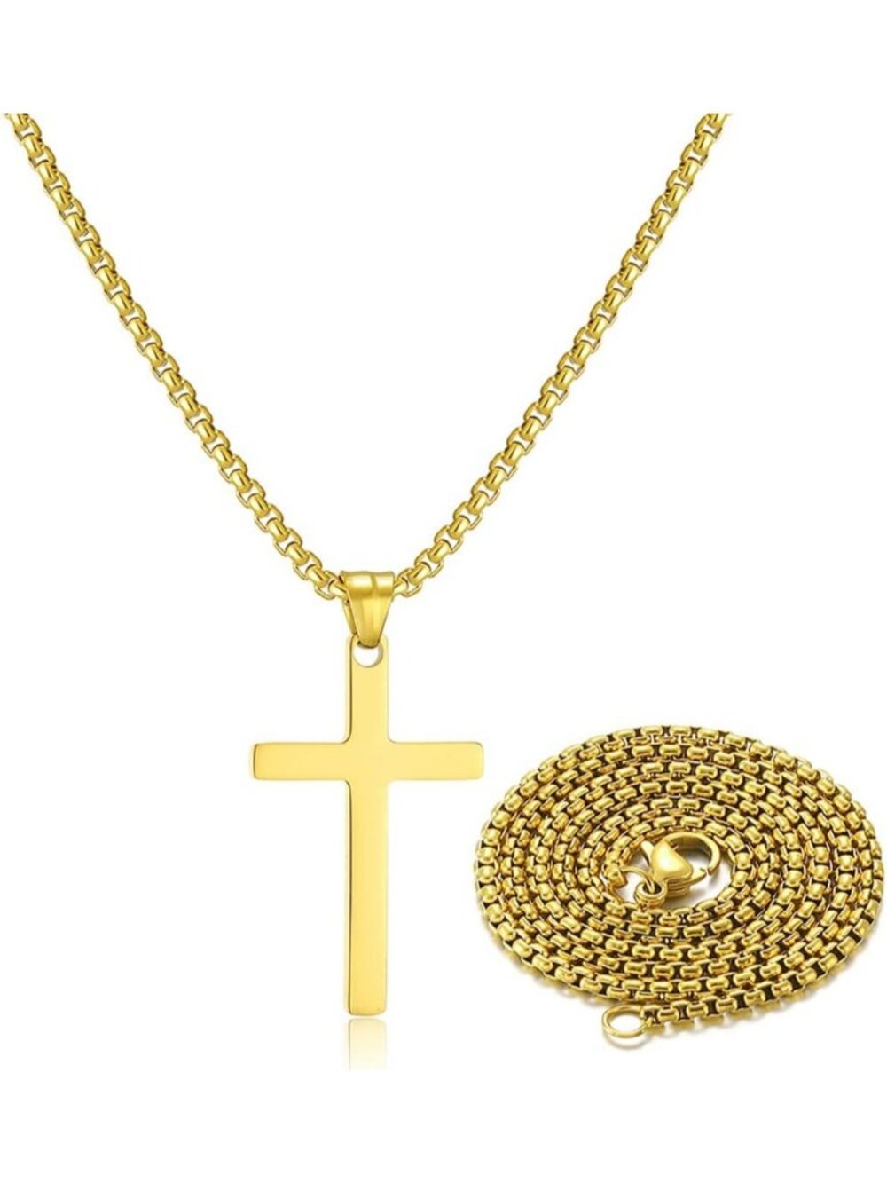 Unisex Gold Simple Adjustable Chain Stainless Steel Cross Pendant Necklaces